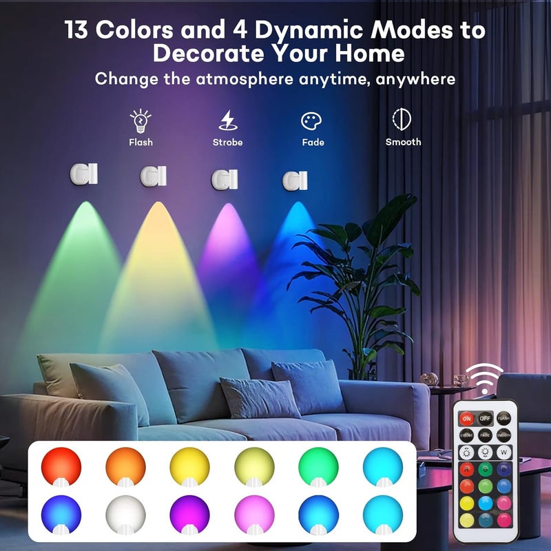 Lightess RGBW Uplights Indoor Spotlight with Remote, 13 Color Changing Wireless LED Uplighting, Dimmable Spot Lights Indoor Accent Lights for Plants Artwork Painting, 2 Pack White - Image 2